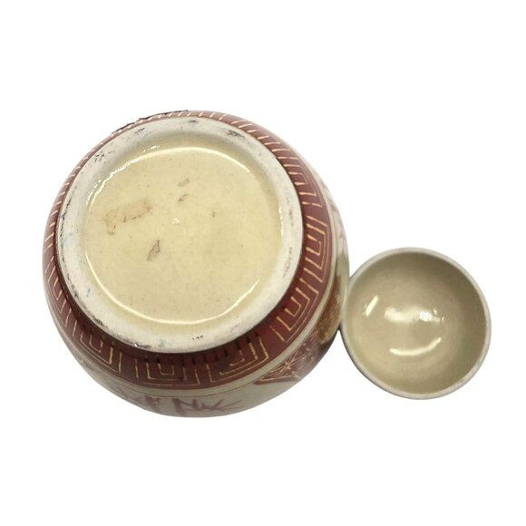 Vintage Japanese Ceramic Ginger Jar With Lid Bamboo Design Rust & Cream JE355 - Picture 6 of 6